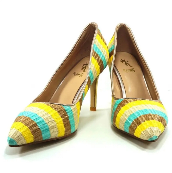 Krown Kouture Shoes - Krown Kouture Hand Crafted Shelby Pump Stripe Heels Size 8